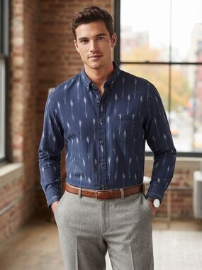 Treasure & Bond Navy Patterned Button-Down Shirt
